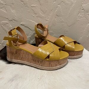 MARC FISHER Yellow Platform Ankle Buckle Sandal Heel Shoe